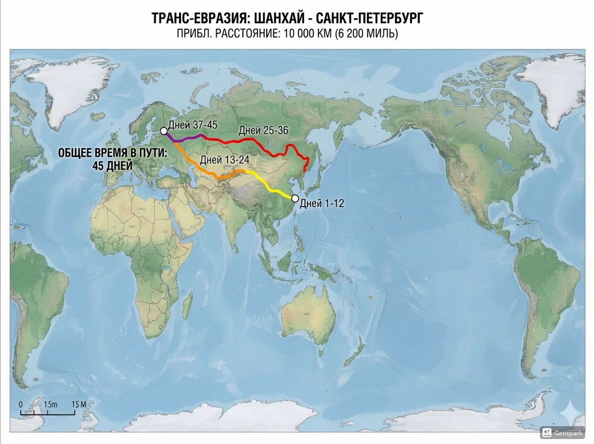 Карта маршрута Шанхай - Санкт-Петербург